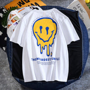 Printed loose smiley face hip hop personality men‘s T-shirt