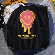 Printed loose smiley face hip hop personality men‘s T-shirt