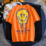 Printed loose smiley face hip hop personality men‘s T-shirt