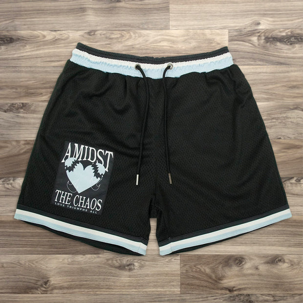 Colorblock Heart Print Track Shorts