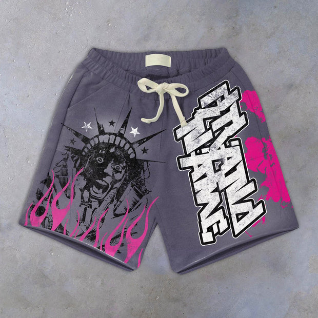 Casual Vintage Print Statement Street Shorts