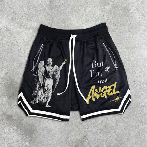 graphic print elastic shorts
