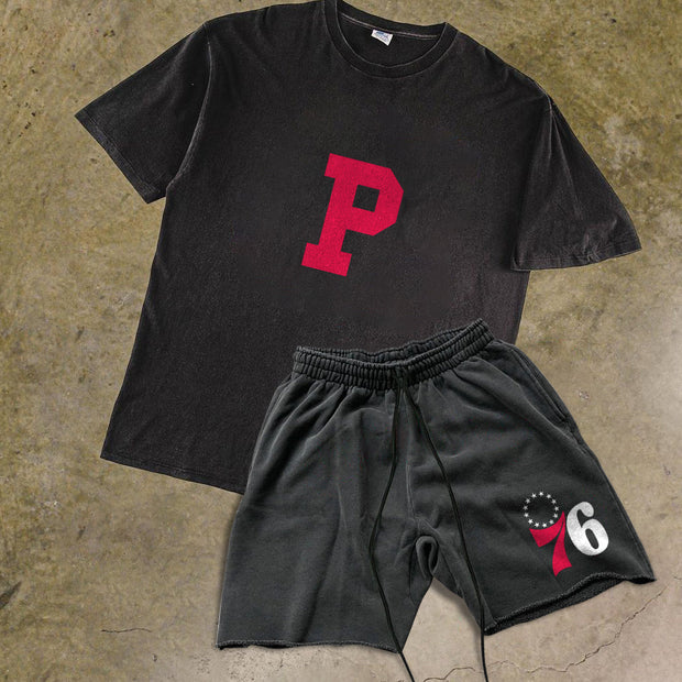 Retro casual trendy street shorts suit