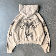 Personalized Street Style Stars and Sun Print Zip-Up Hoodie
