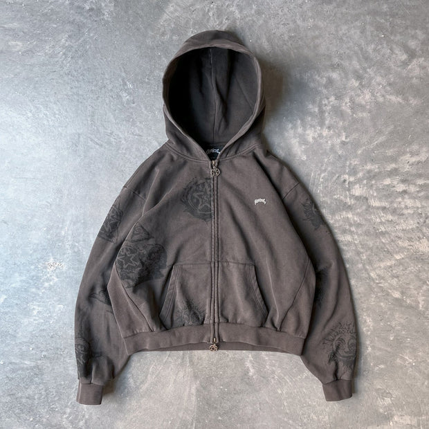 Personalized Street Style Stars and Sun Print Zip-Up Hoodie