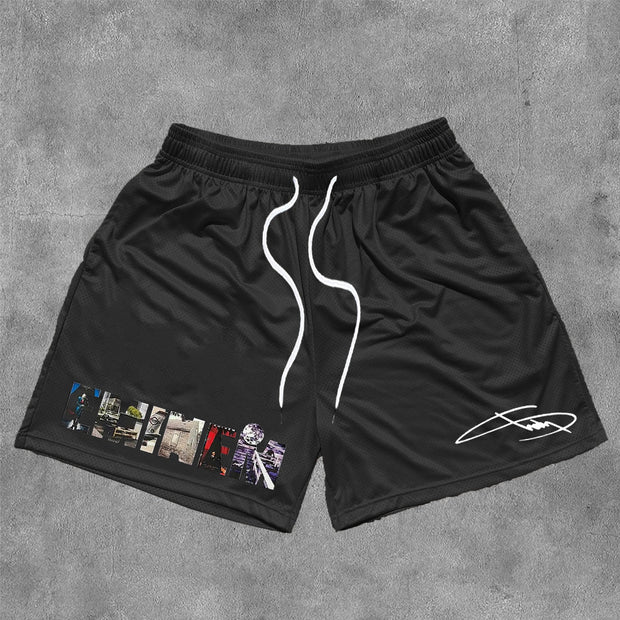 Print Mesh Drawstring Shorts