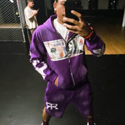 Vintage Washed Zip-Up Hoodie Shorts Two-Piece Set