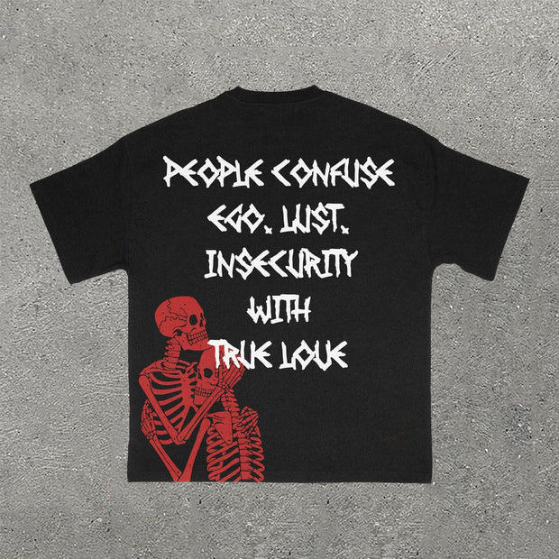 Letter & Skull Print Short Sleeve T-Shirt