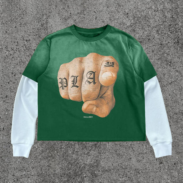 Fake Two You Need Jesus Print Long Sleeve T-Shirt