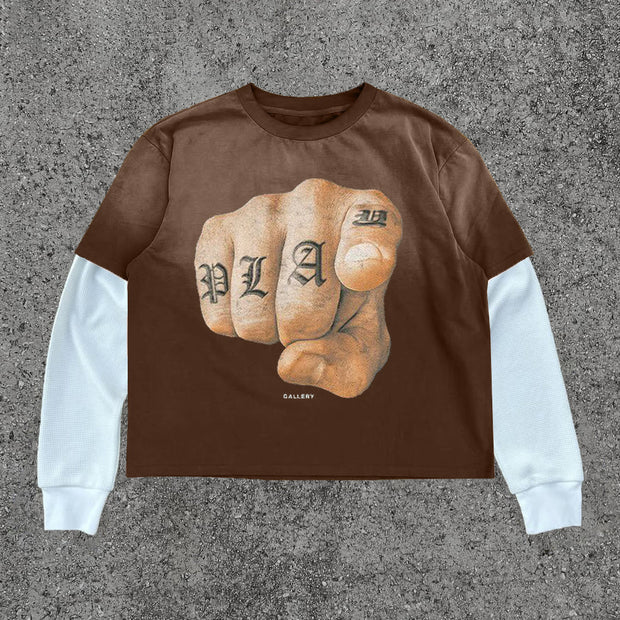 Fake Two You Need Jesus Print Long Sleeve T-Shirt