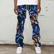 Contrast floral print sherpa hip-hop trousers