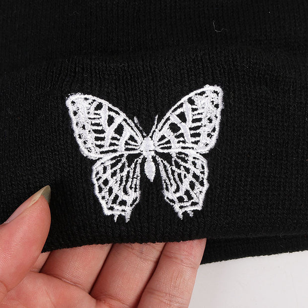 Butterfly embroidery knitted hat hip hop woolen cap warm cap cold cap