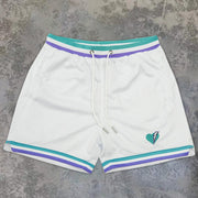 Casual Contrast Embroidered Mesh Track Shorts