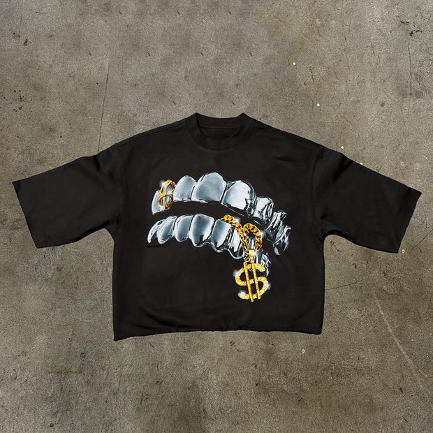 Teeth $ Printed Three-quarter Sleeve T-shirt