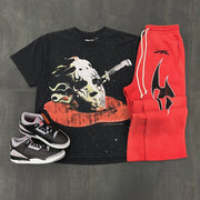 Hell Skull Casual Street Retro T-shirt Trousers Two-piece Set