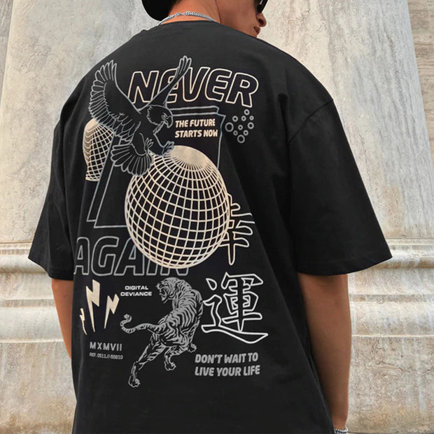 Trendy Lucky Tiger Print Crew Neck T-Shirt