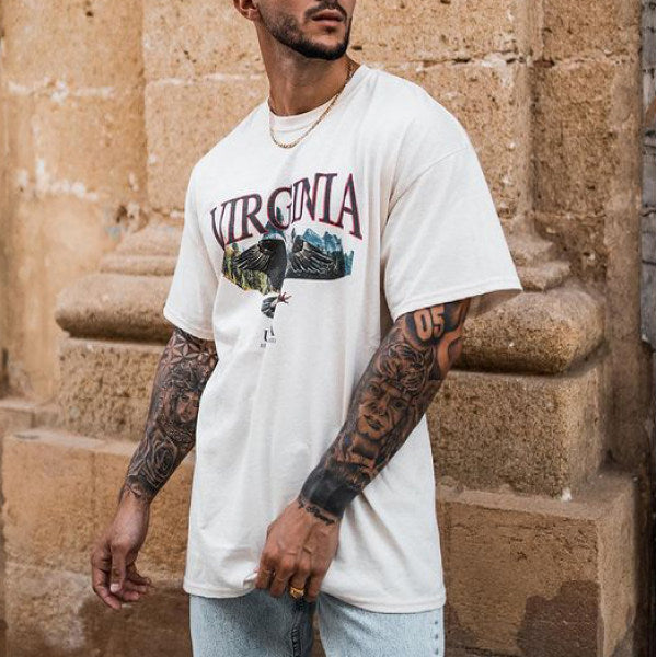 Stylish letter print preppy short-sleeved T-shirt