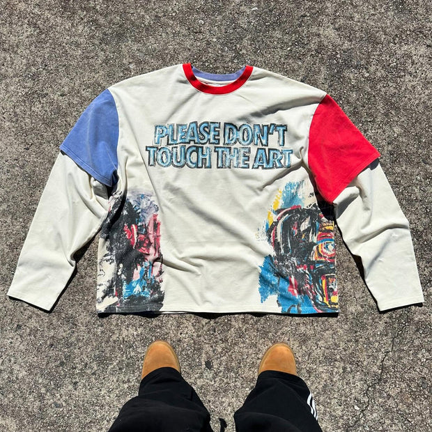 Hip-hop graffiti casual street two-piece stitching long-sleeved T-shirt