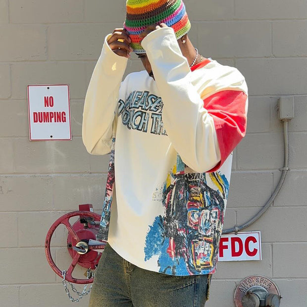 Hip-hop graffiti casual street two-piece stitching long-sleeved T-shirt