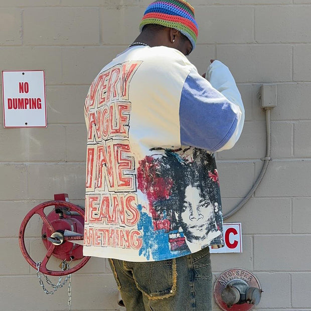 Hip-hop graffiti casual street two-piece stitching long-sleeved T-shirt
