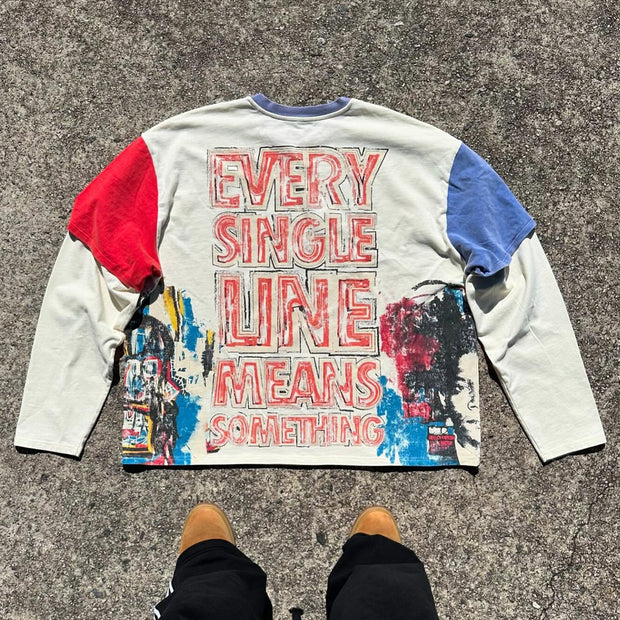 Hip-hop graffiti casual street two-piece stitching long-sleeved T-shirt
