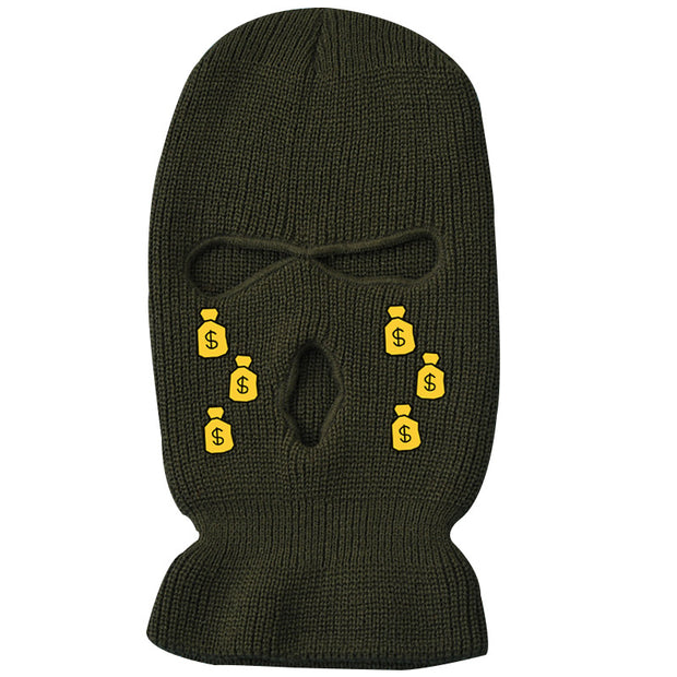 Tears of money embroidered three-hole hat warm ski mask