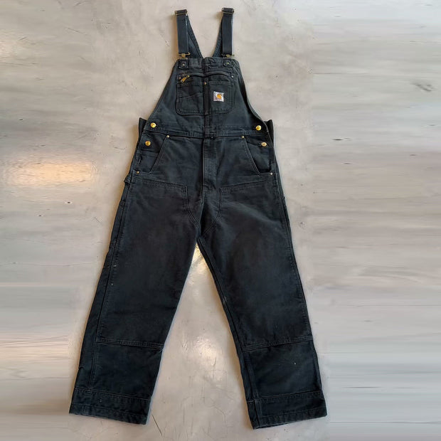 Vintage stain-resistant multi-pocket work overalls