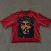 Stylish Vintage Jesus Print Loose T-Shirt