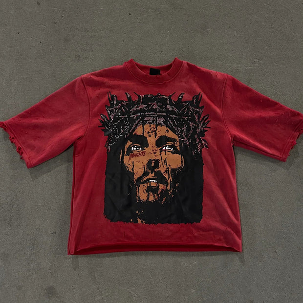 Stylish Vintage Jesus Print Loose T-Shirt
