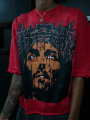 Stylish Vintage Jesus Print Loose T-Shirt