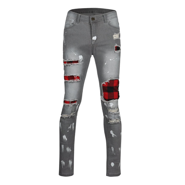 Men's slim ripped pencil pants new men's paint jeans