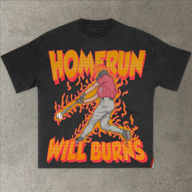 Home Run Print Casual Vintage T-Shirt