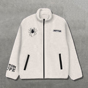 Spider Print Long Sleeve Zipper Pocket Plush Coat