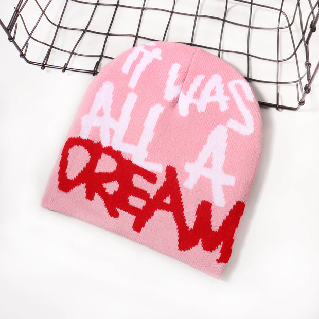 Lettering jacquard knitted hat