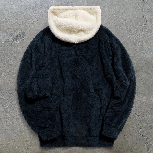 Retro Colorblock Trendy Plush Hoodie