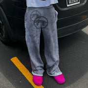 Cement Grey Casual Retro Washed Streetwear Trousers