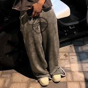 Cement Grey Casual Retro Washed Streetwear Trousers
