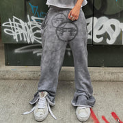 Cement Grey Casual Retro Washed Streetwear Trousers