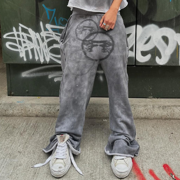 Cement Grey Casual Retro Washed Streetwear Trousers