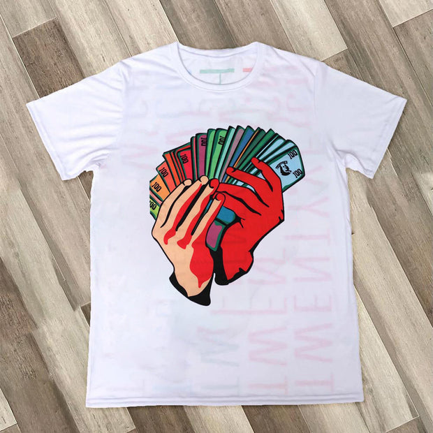 Fashion money print short-sleeved T-shirt