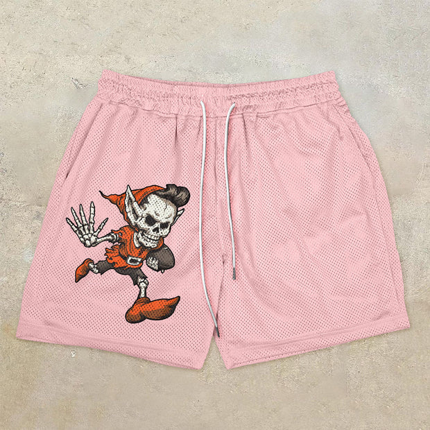 cartoon funny trendy brand printed mesh shorts