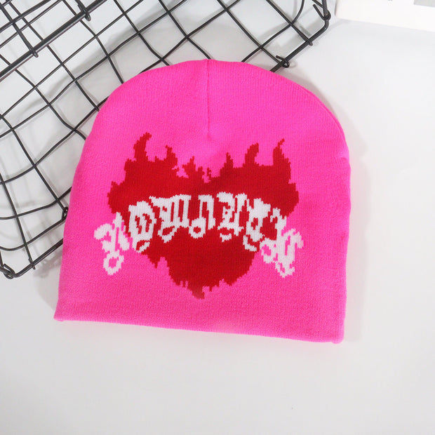 Trendy pullover love flame jacquard knitted hat