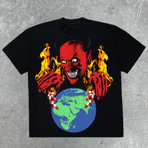 Retro Trend Print Street Short Sleeve T-Shirt