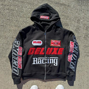 Letter Multi-Element Print Long Sleeve Zipper Hoodies