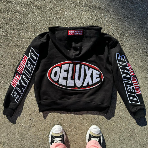Letter Multi-Element Print Long Sleeve Zipper Hoodies