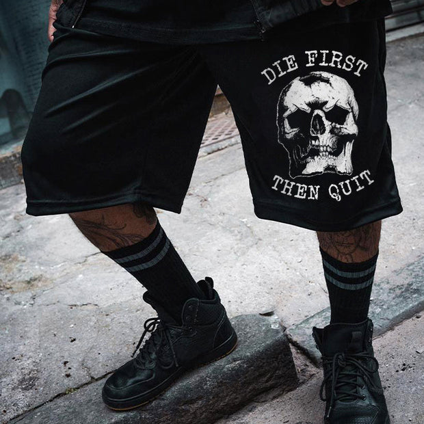 skull print track shorts