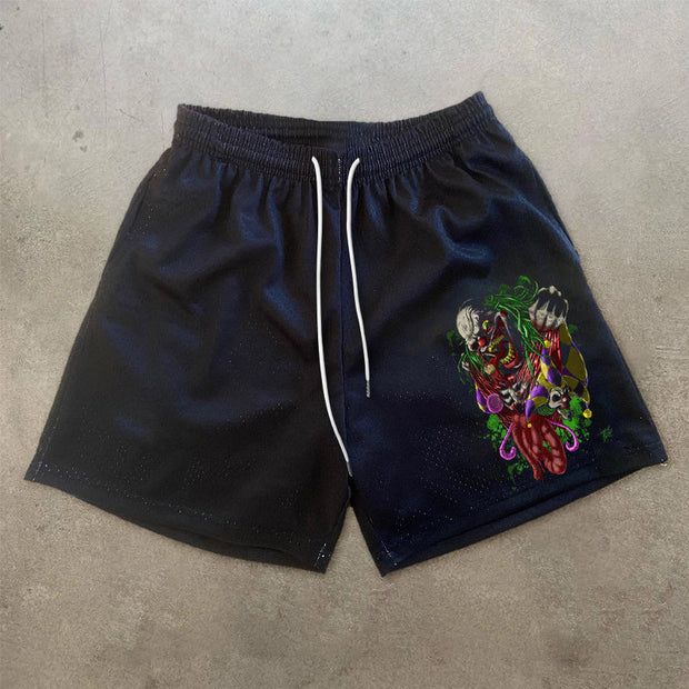 Funny Print Vintage Casual Mesh Shorts
