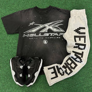 Vertabrae Letters Print T-shirt Sweatpants Two Piece Set