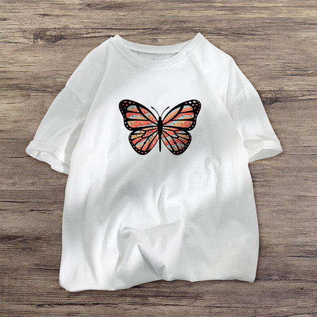 Contrasting butterfly print short-sleeved T-shirt