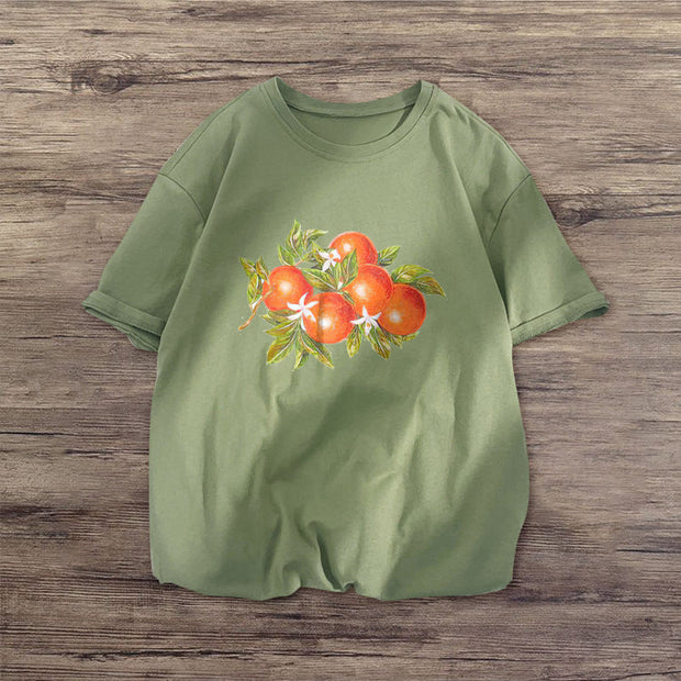 Orange print street style short-sleeved T-shirt